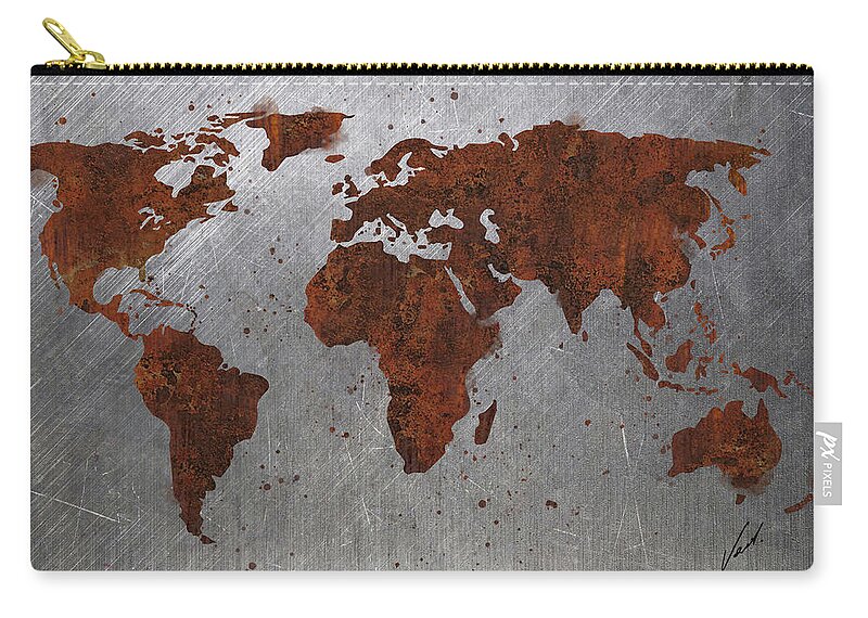 Rust Zip Pouch featuring the painting World continents by Vart by Vart Studio