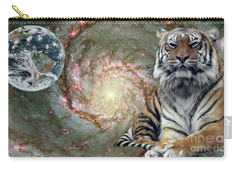 Canada Zip Pouch featuring the digital art World Tiger by Mary Mikawoz