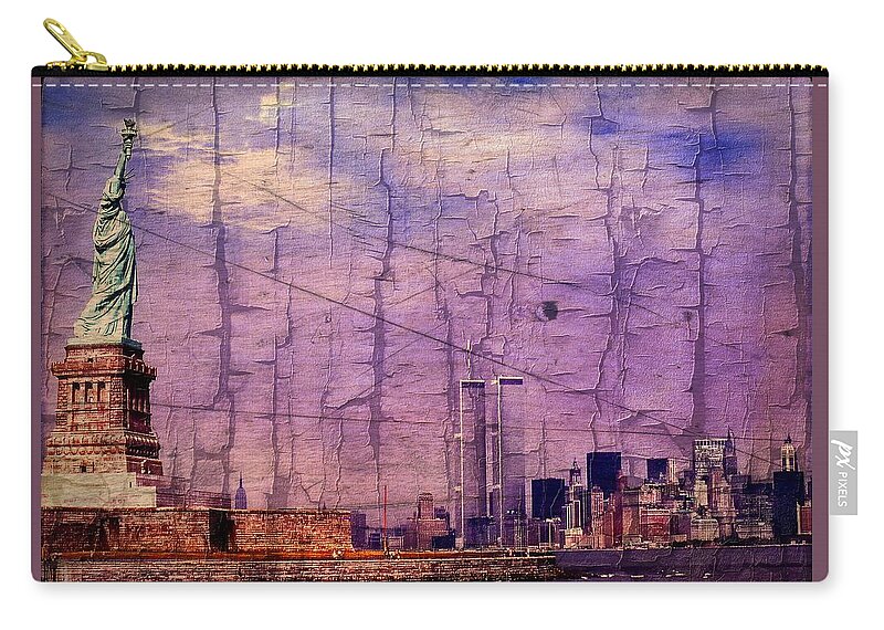 Wtc Carry-all Pouch featuring the digital art World Trade Center Twin Towers and the Statue of Liberty by Russ Considine