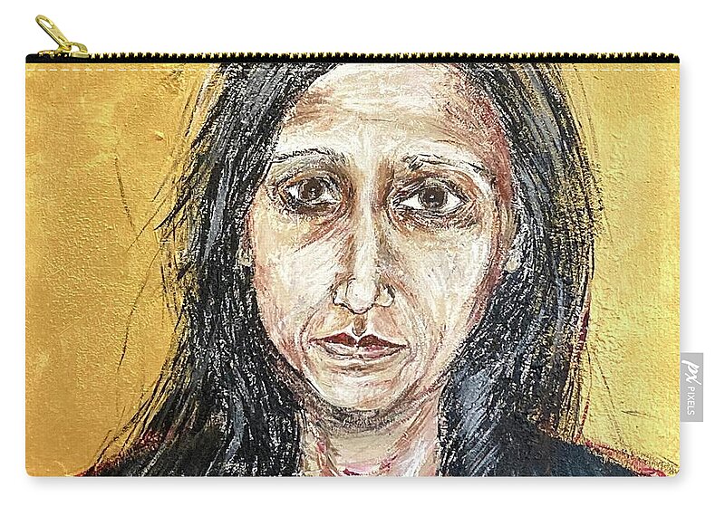 Portrait Zip Pouch featuring the painting Worried by David Euler