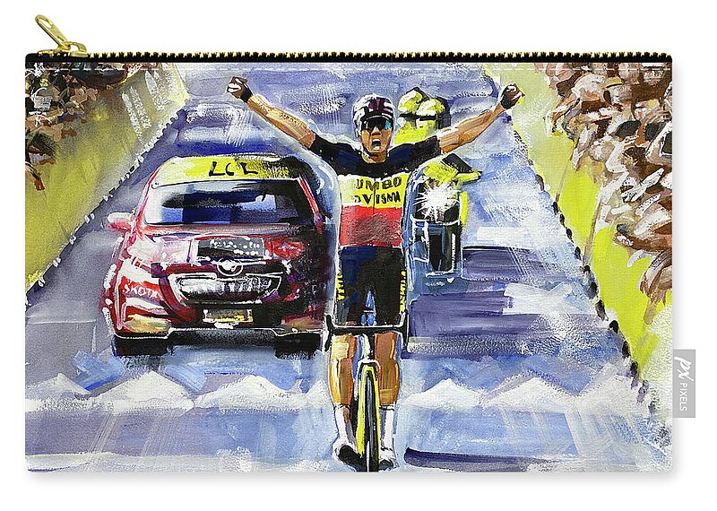 Le Tour De France Zip Pouch featuring the painting Wout van Aert Stage 11 TDF 202 by Shirley Peters