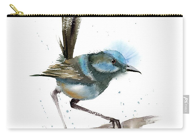 Blue And Grey Zip Pouch featuring the painting Wren Art Print by Paintis Passion