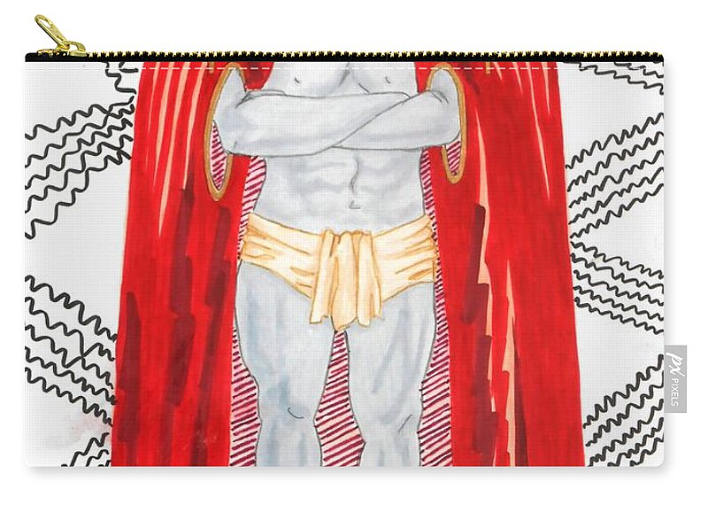 Wrestler Zip Pouch featuring the drawing Wrestle Maniac by Jayne Somogy