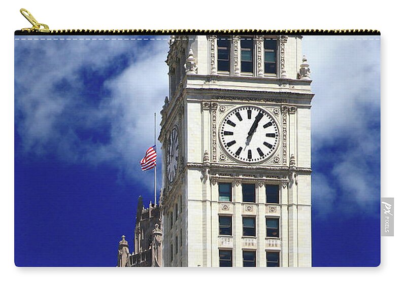 Architecture Zip Pouch featuring the photograph Wrigley Building Clock Tower by Patrick Malon