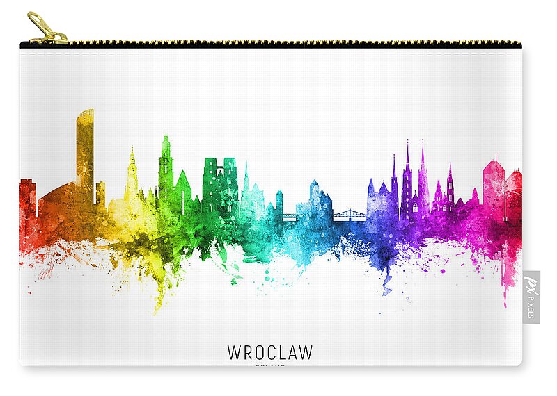 Wroclaw Zip Pouch featuring the digital art Wroclaw Poland Skyline #53 by Michael Tompsett