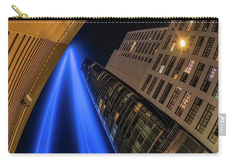 Nyc Skyline Zip Pouch featuring the photograph WTC 911 Tribute In Light by Susan Candelario