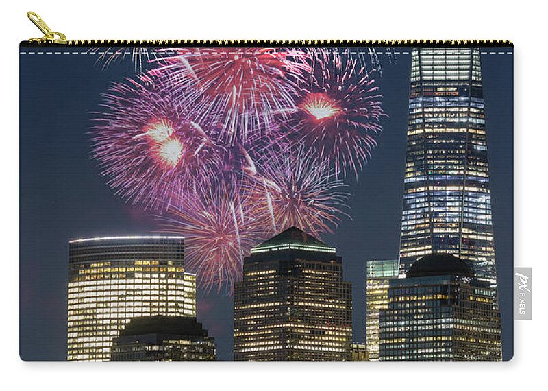 Fireworks Zip Pouch featuring the photograph WTC NYC Fireworks by Susan Candelario