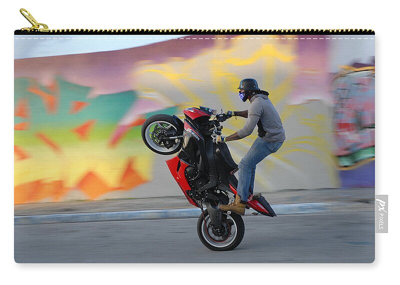 Biker Carry-all Pouch featuring the photograph Wynwood - Motorbike Rider, Wynwood District, Miami, Florida by Earth And Spirit