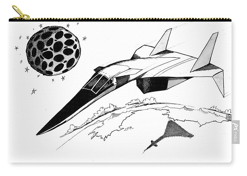 Xb-70 Zip Pouch featuring the drawing XB70 Original Black and White Drawing by Michael Hopkins