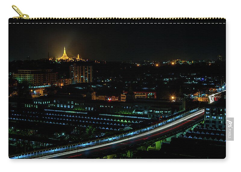 Shwedagon Carry-all Pouch featuring the photograph Yangon Cityscape at Night by Arj Munoz