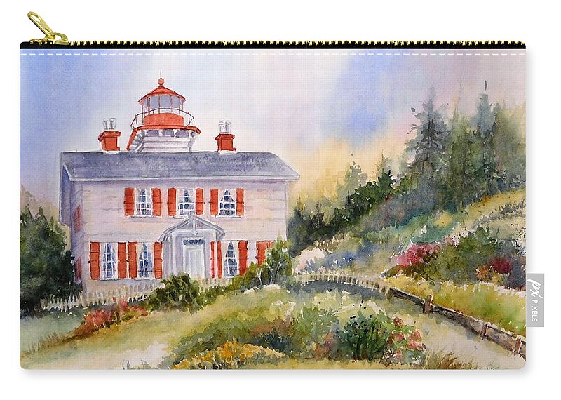 Oregon Lighthouse Zip Pouch featuring the painting Yaquina Bay Light by Anna Jacke