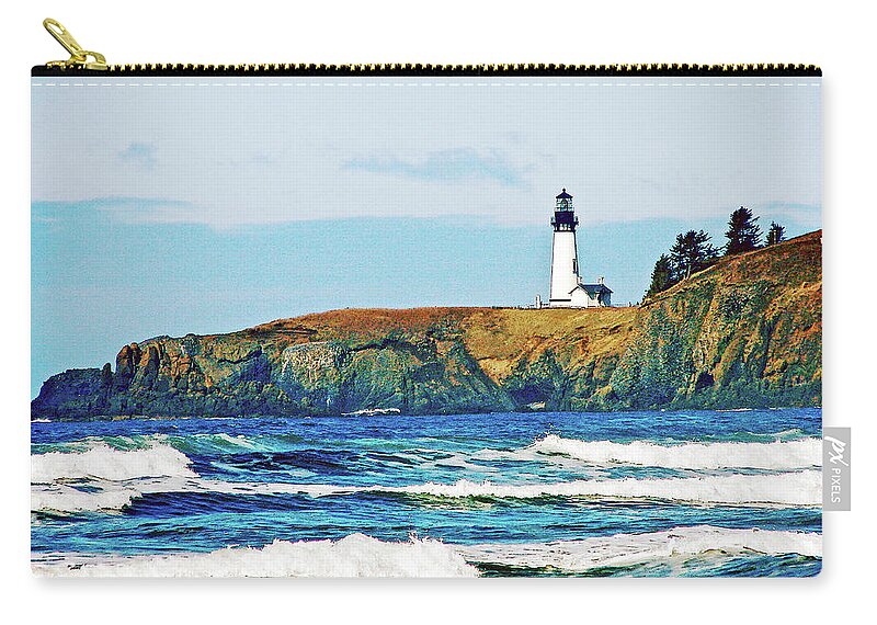 Yaquina Head Zip Pouch featuring the digital art Yaquina Head by Gary Olsen-Hasek