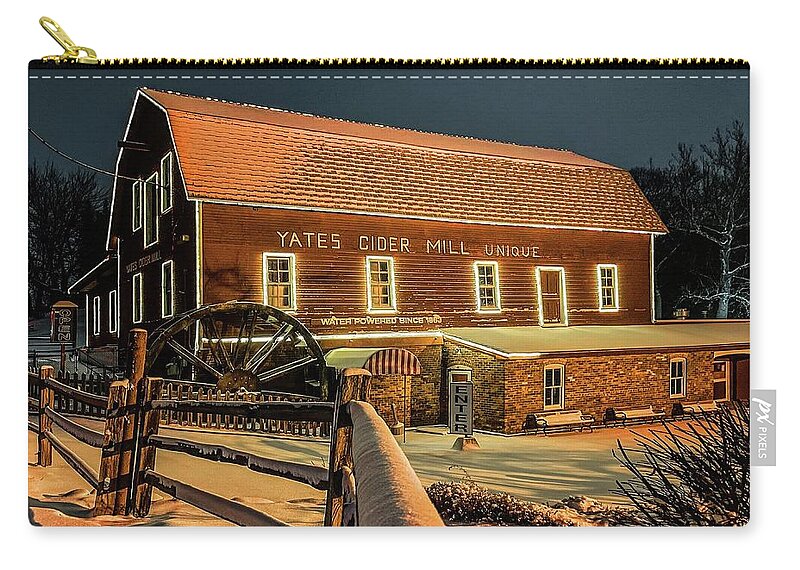 Rochester Zip Pouch featuring the photograph Yates Cider Mill at Christmas IMG_7167 by Michael Thomas