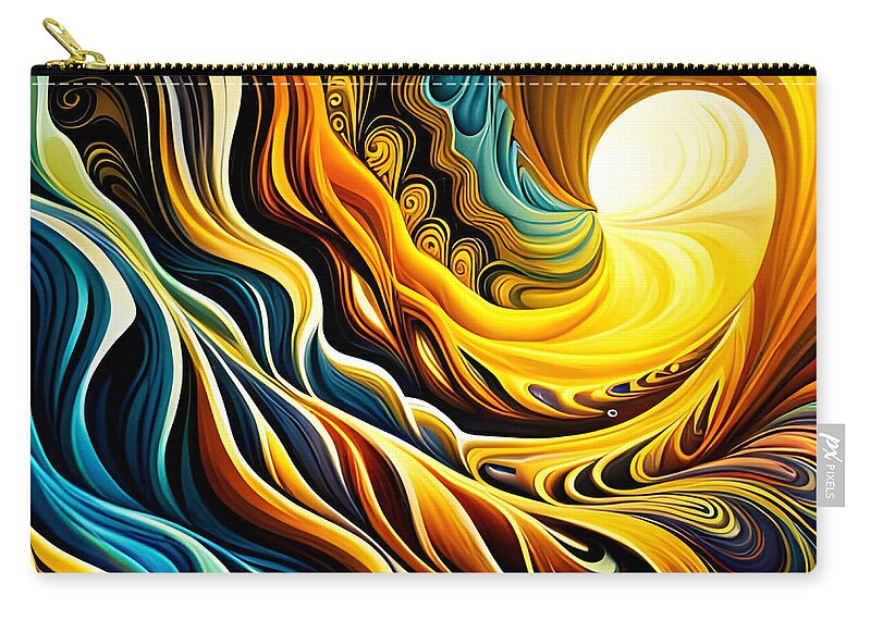 Digital Zip Pouch featuring the digital art Yellow and Blue Wave by Cindy's Creative Corner