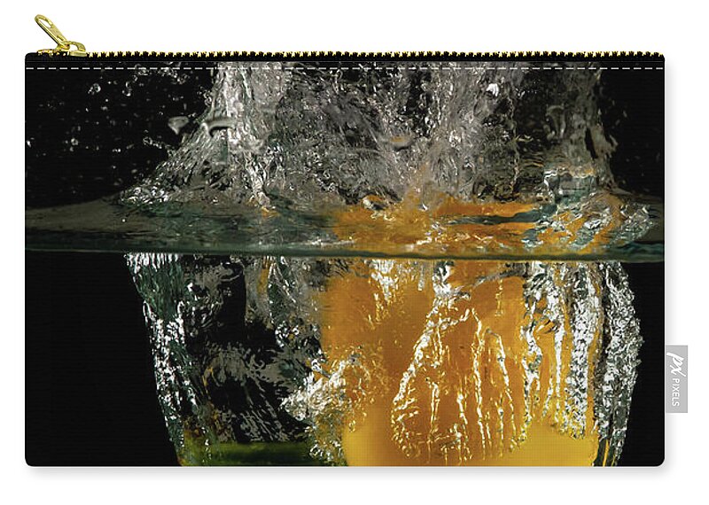Pepper Zip Pouch featuring the photograph Yellow bell pepper dropped and slashing on water by Michalakis Ppalis