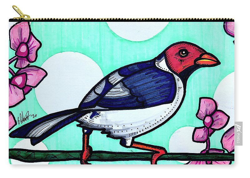 Yellow Billed Cardinal Zip Pouch featuring the drawing Yellow Billed Cardinal by Creative Spirit