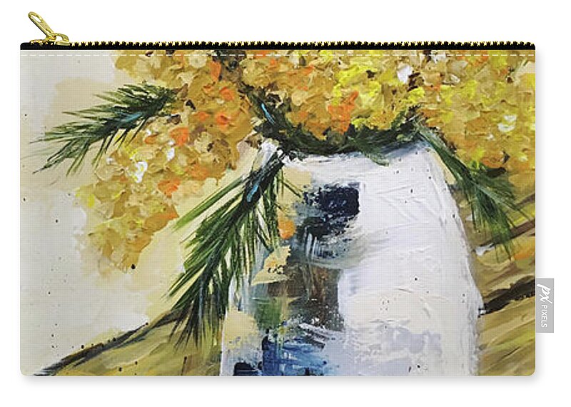 Flowers Zip Pouch featuring the painting Yellow Bunch by Roxy Rich