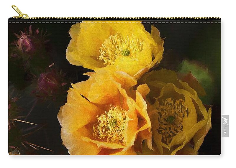 Cactus Flowers Zip Pouch featuring the mixed media Yellow cactus flowers by Tatiana Travelways