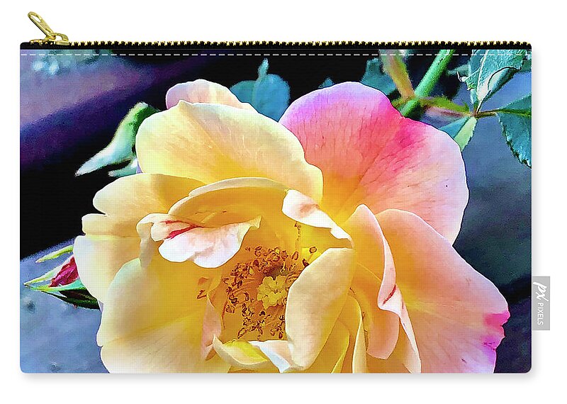 Rose Carry-all Pouch featuring the digital art Yellow Deck Rose by Nancy Olivia Hoffmann