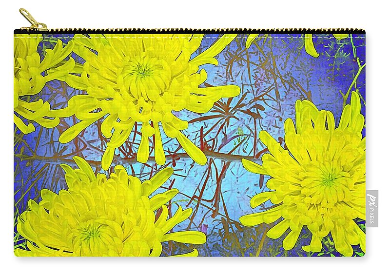 Yellow Flowers Blue Zip Pouch featuring the digital art Yellow flowers by Kathleen Boyles