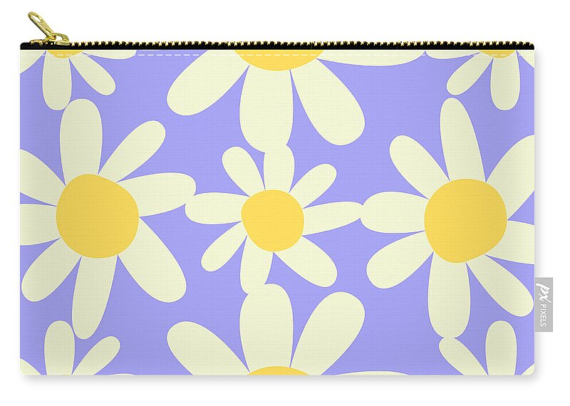 Yellow Zip Pouch featuring the digital art Yellow, Lilac, and Cream Floral Pattern Design by Christie Olstad