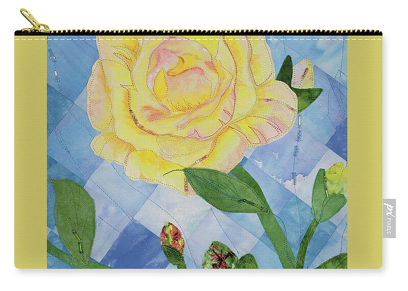 Fiber Art Zip Pouch featuring the mixed media Yellow Rose of Texas 3 by Vivian Aumond