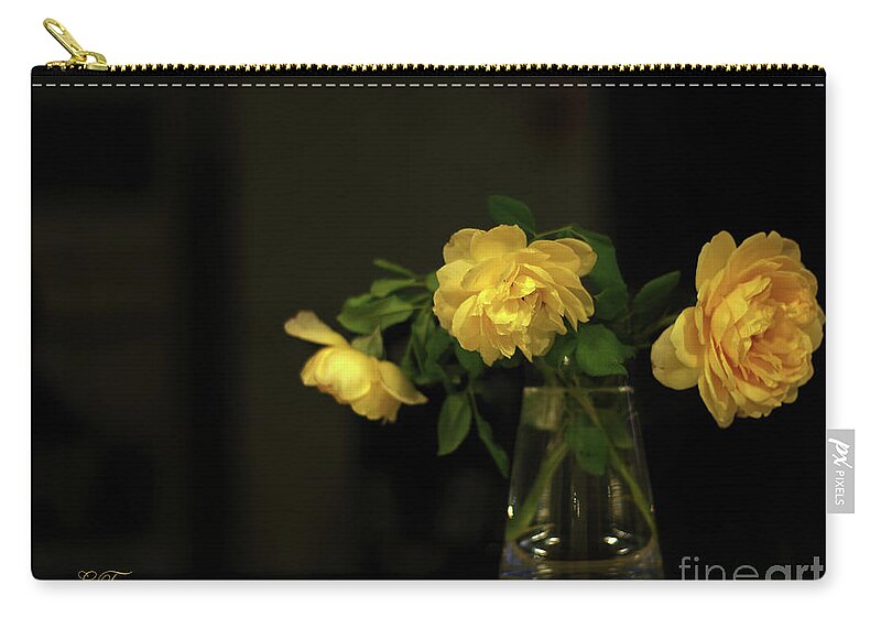 Roses Zip Pouch featuring the photograph Yellow Roses In the Dark by Elaine Teague