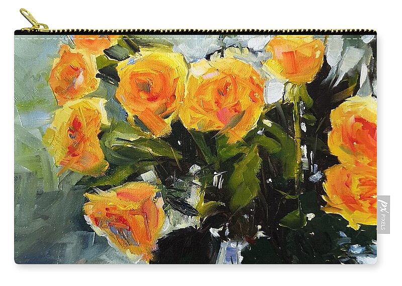 Floral Carry-all Pouch featuring the painting Yellow Roses by Sheila Romard