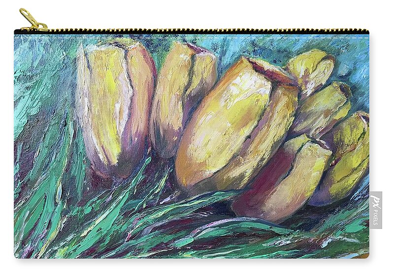 Yellow Tulips Zip Pouch featuring the painting Yellow tulips by Tetiana Bielkina