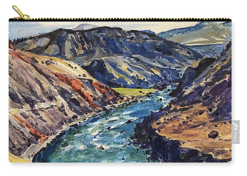 Yellowstone Carry-all Pouch featuring the painting Yellowstone River Trail to Mouth of Bear Creek by Les Herman