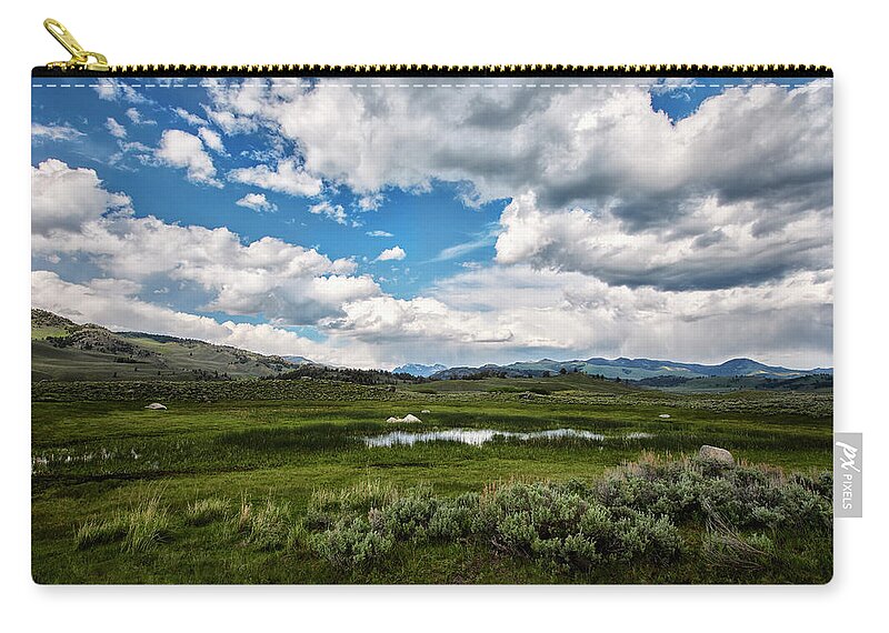 Yellowstone Zip Pouch featuring the photograph Yellowstone Valley by Jon Glaser