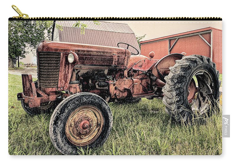 Tractor Zip Pouch featuring the photograph Yesterday's Tractor in Charcoal by Bill Swartwout