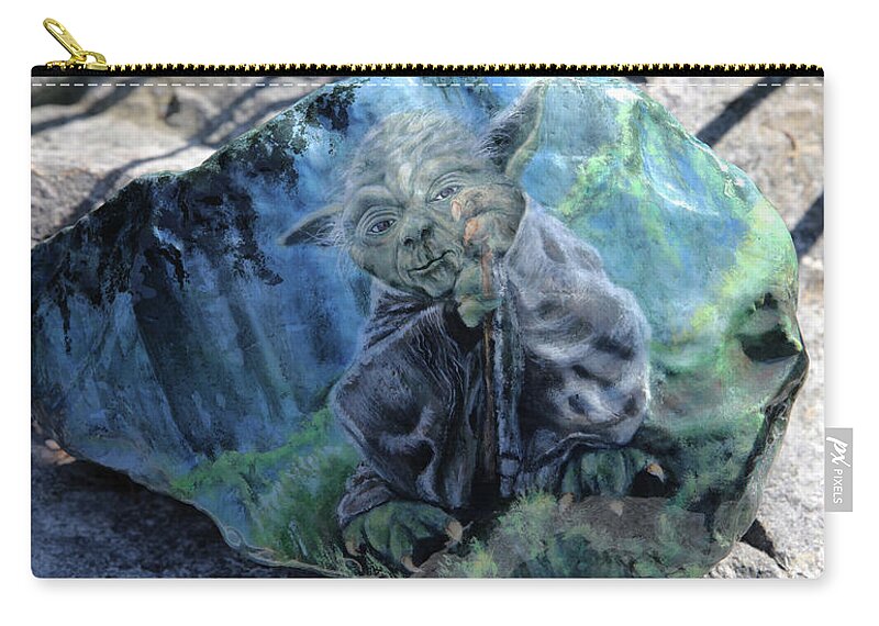 Art Zip Pouch featuring the painting Yoda on a Rock by Tammy Pool