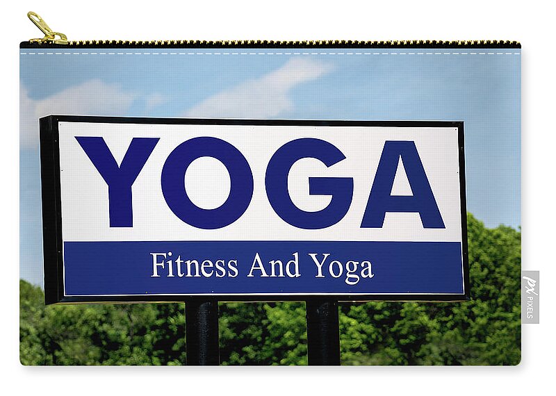 Yoga Zip Pouch featuring the photograph Yoga Fitness Sign by Phil Cardamone