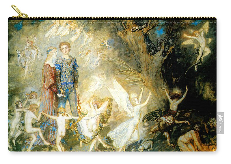 Yorinda Zip Pouch featuring the painting Yorinda and Yoringel in the Witchs Wood 1909 by John Duncan