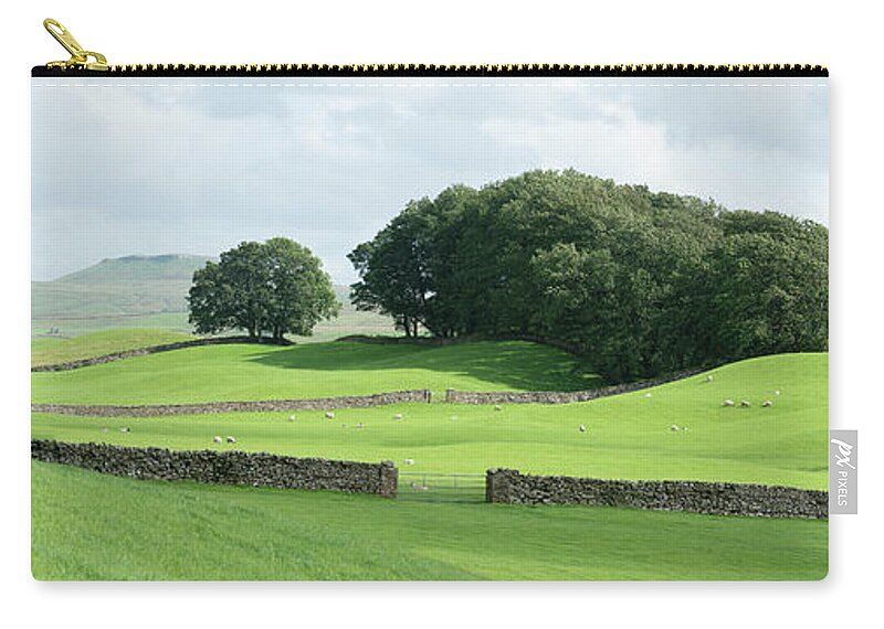 Panorama Zip Pouch featuring the photograph Yorkshire Dales Wensleydale Fields by Sonny Ryse