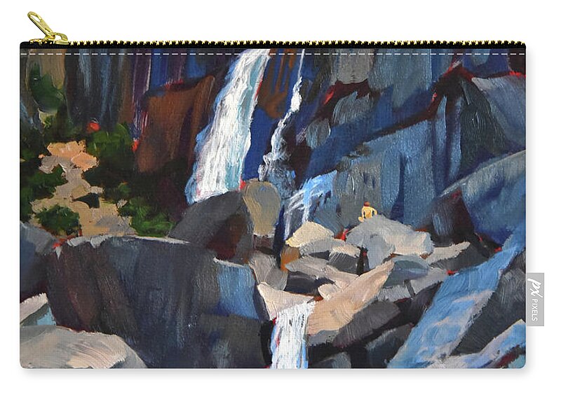 Waterfall Zip Pouch featuring the painting Yosemite Falls in August by Alice Leggett
