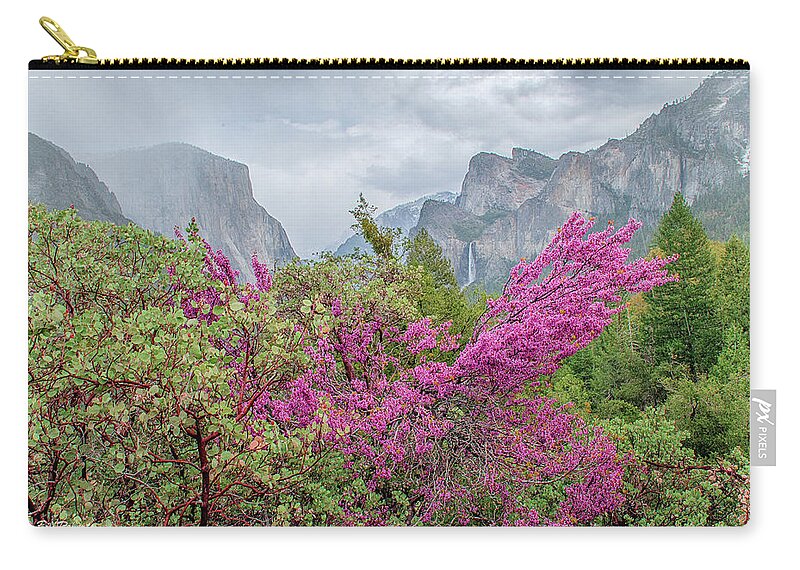 Yosemite Zip Pouch featuring the photograph Yosemite Valley and Red Bud by Bill Roberts