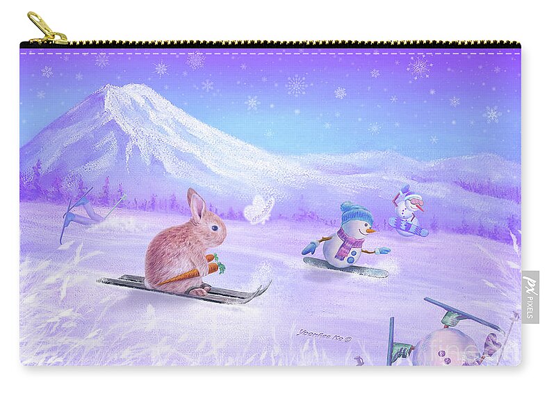 Bunny Zip Pouch featuring the pastel You Can Do It Bunny by Yoonhee Ko