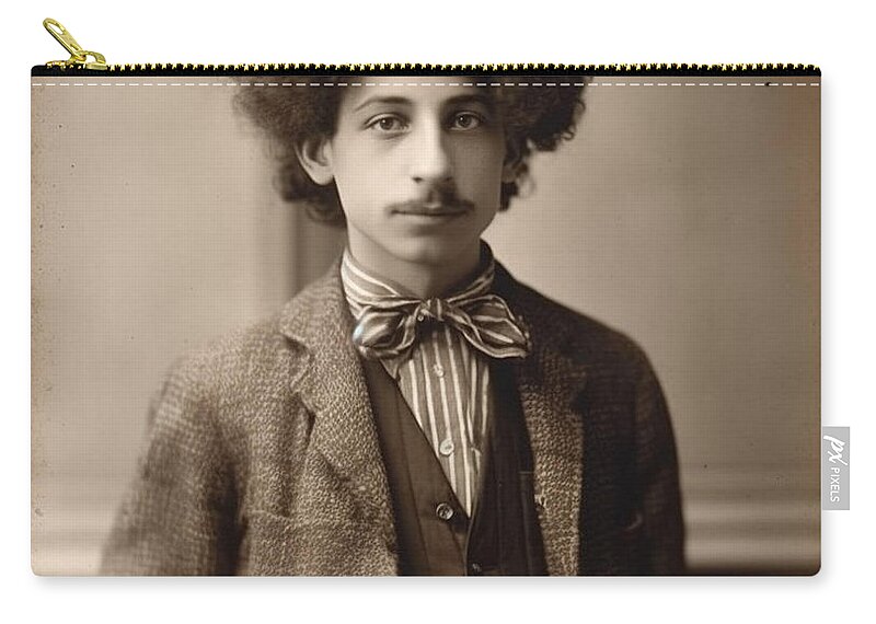 Young Albert Einstein As High School Fashion Art Zip Pouch featuring the painting Young Albert Einstein as High School Fashion by Asar Studios by Celestial Images