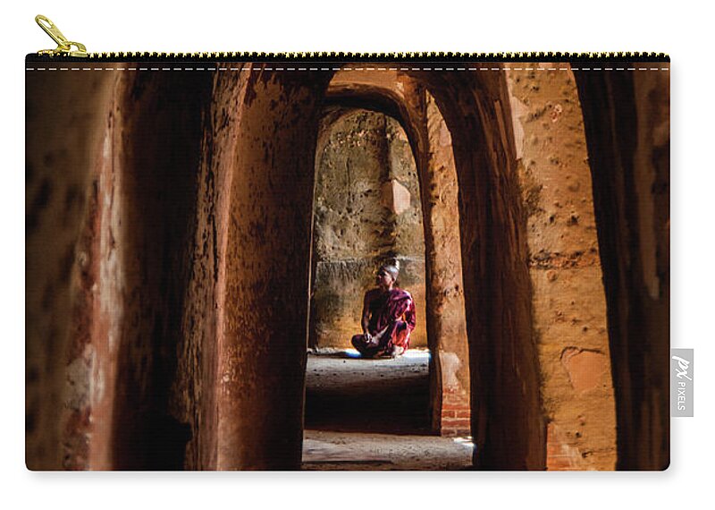 Buddhist Carry-all Pouch featuring the photograph Young Buddhist Monk Praying by Arj Munoz