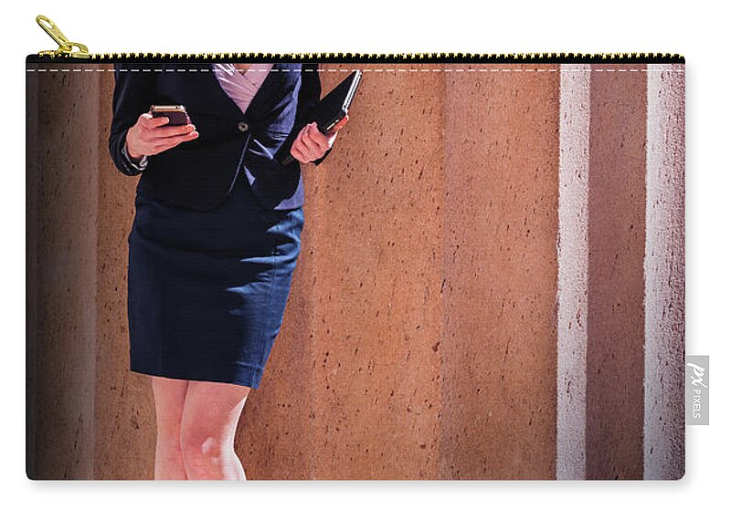Business Zip Pouch featuring the photograph Young Businesswoman in New York City 160320_0257 by Alexander Image