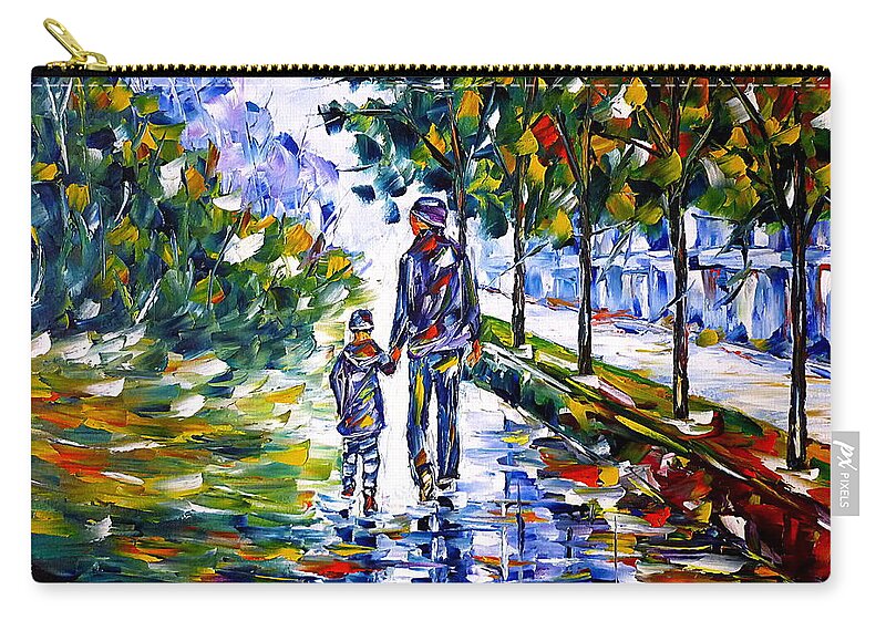 Autumn Walk Carry-all Pouch featuring the painting Young Father With Son by Mirek Kuzniar