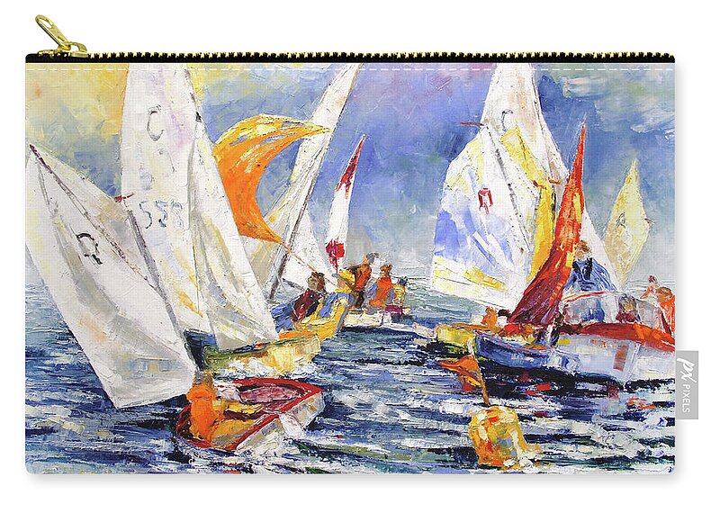 Optimist Zip Pouch featuring the painting Youngster Sailing Regatta by Barbara Pommerenke