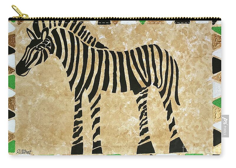 Zebra Zip Pouch featuring the painting Zebra Stripes and Triangles by Caroline Street