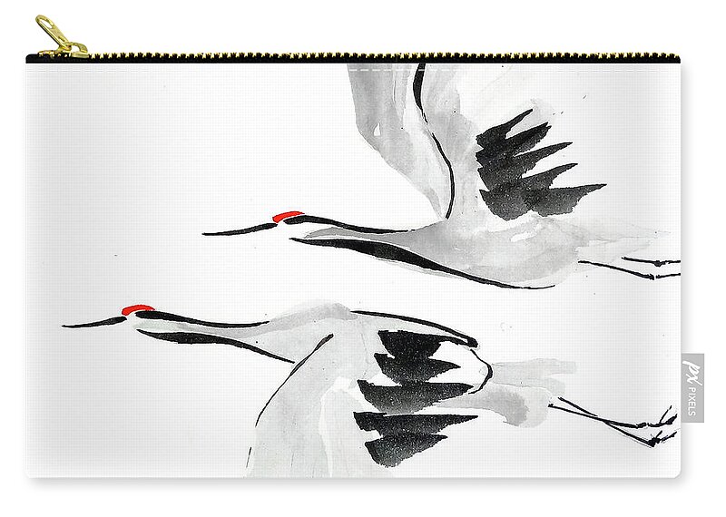 Original Watercolors Zip Pouch featuring the painting Zen Crane II by Chris Paschke