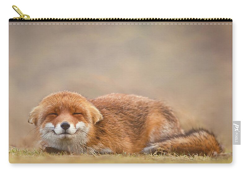 Fox Zip Pouch featuring the photograph Zen Fox Series - Smiling Fox is Smiling by Roeselien Raimond