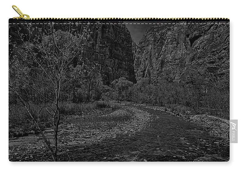 Zion National Park Zip Pouch featuring the photograph Zion National Park Moon Glow Black White Utah USA by Chuck Kuhn