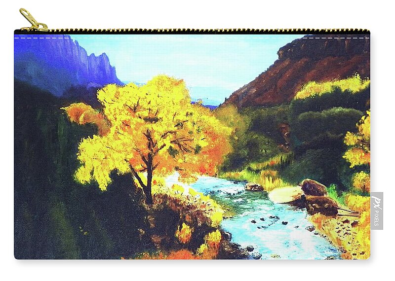 Sherril Porter Zip Pouch featuring the painting Zion's in Autumn by Sherril Porter