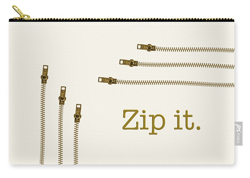 Zip Up Zip Pouch featuring the digital art Zip it Text Minimalist Art by Barefoot Bodeez Art